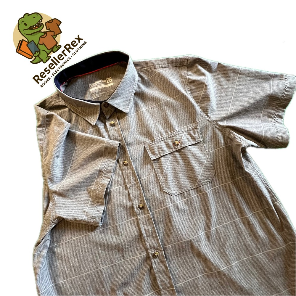 Avalanche Outdoor Supply Co Mens Button Up Short Sleeve Shirt Gray Plaid Large